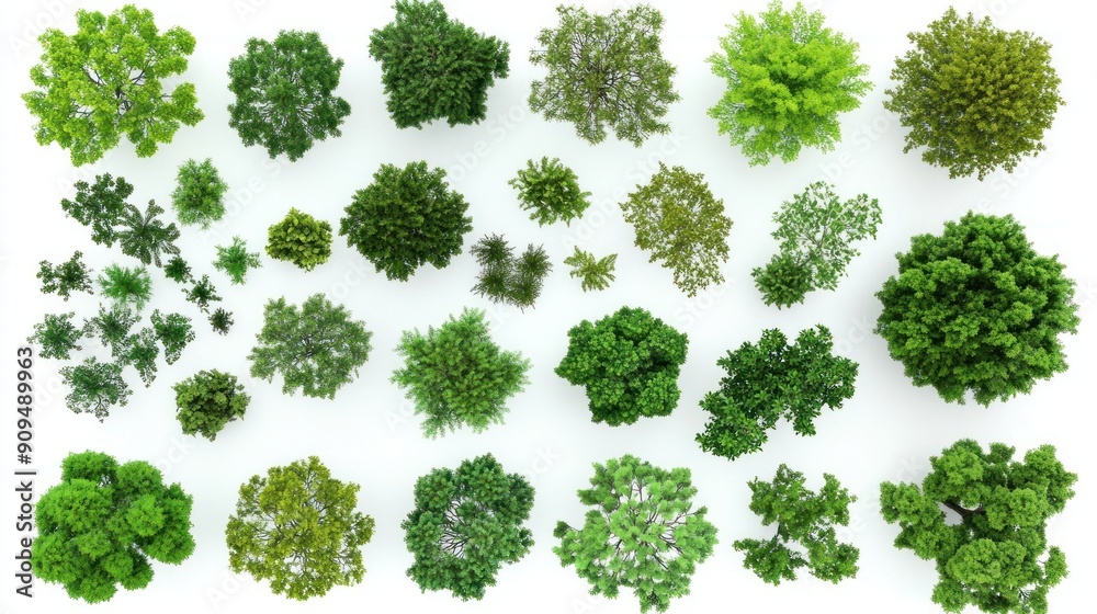 Aerial View of Various Green Trees on White Background Aerial View of Various Green Trees on White Background