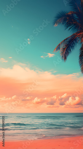 digital sunset beach scene graphic poster background
