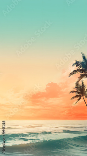 digital sunset beach scene graphic poster background