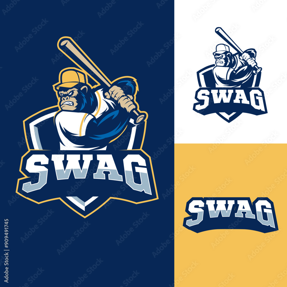 Ταπετσαρία gorilla baseball sport logo, e-sport style character logo design vector