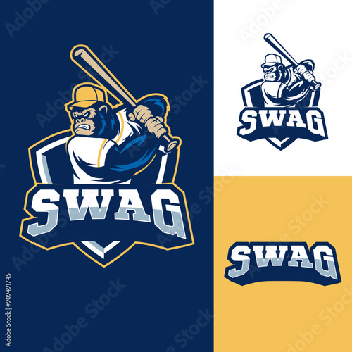gorilla baseball sport logo, e-sport style character logo design vector