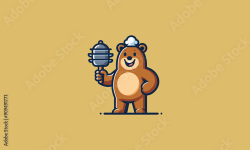 bear character is holding a pot while smiling vector flat design