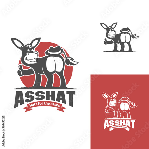 funny ass donkey fun logo character mascot, playful with hat logo vector with thumb