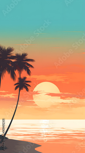 digital sunset beach scene graphic poster background
