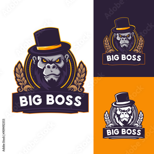 big boss gorilla gangster with hat, strong character mascot logo with wheat