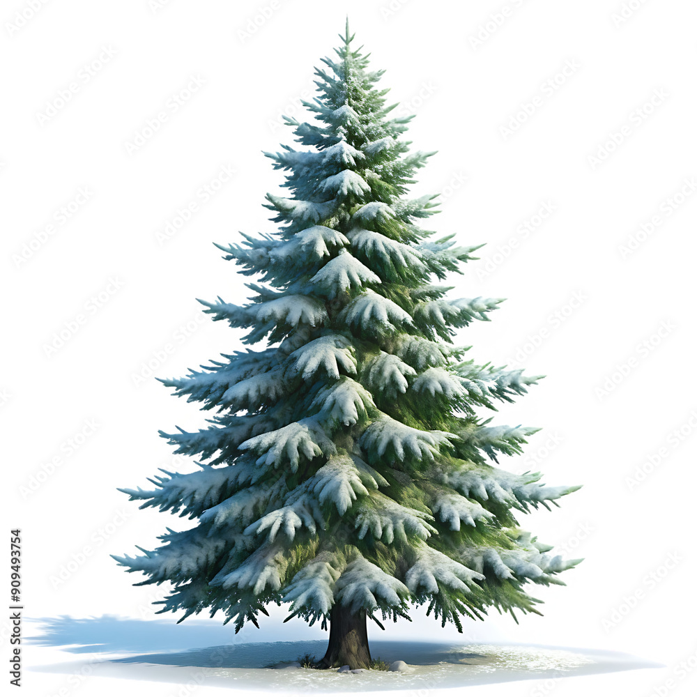 Fototapeta premium Spruce tree in snow isolated on white background as transparent. PNG. AI GENERATED