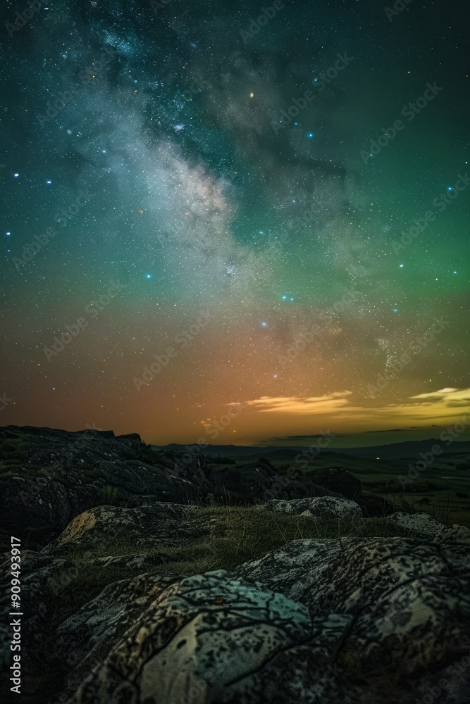 a sky filled with stars and the aurora borealis