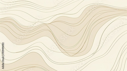 Abstract Beige and Gold Curved Lines Background