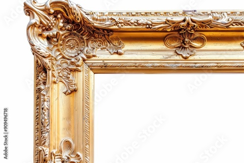 ornate antique gilded frame with intricate carved details isolated on white background rich gold patina and baroquestyle embellishments photo