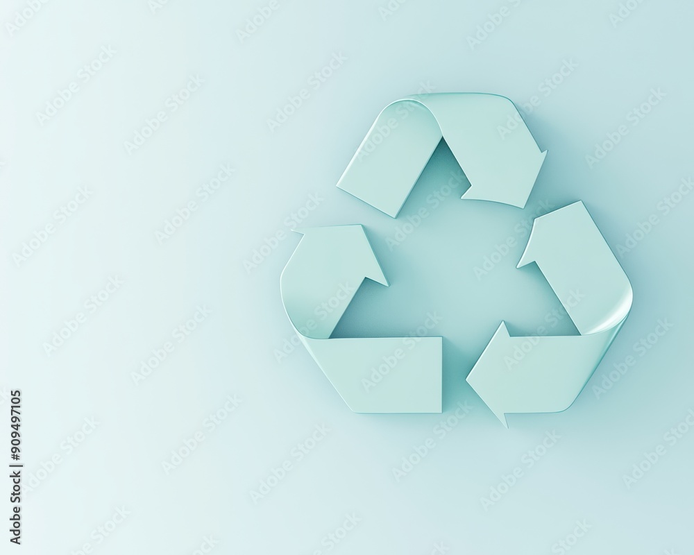 Clean 3D icon of a recycling symbol, in pastel green, on a white background with space for text Clean 3D icon of a recycling symbol, in pastel green, on a white background with space for text