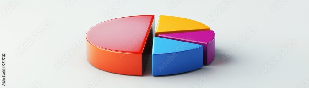 Clean 3D pie chart with sleek, modern design elements, on a white background with space for text Clean 3D pie chart with sleek, modern design elements, on a white background with space for text
