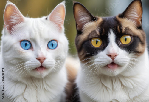 portrait of a cat and kitten with eyes black and white cat portrait