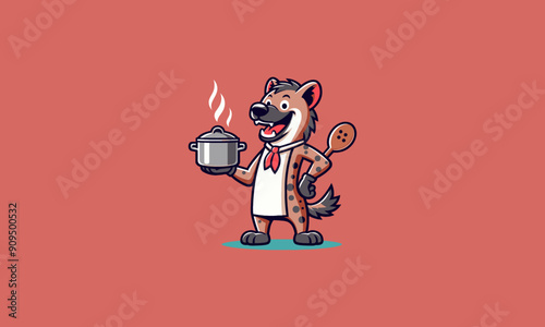 hyena character is holding a pot while smiling vector flat design