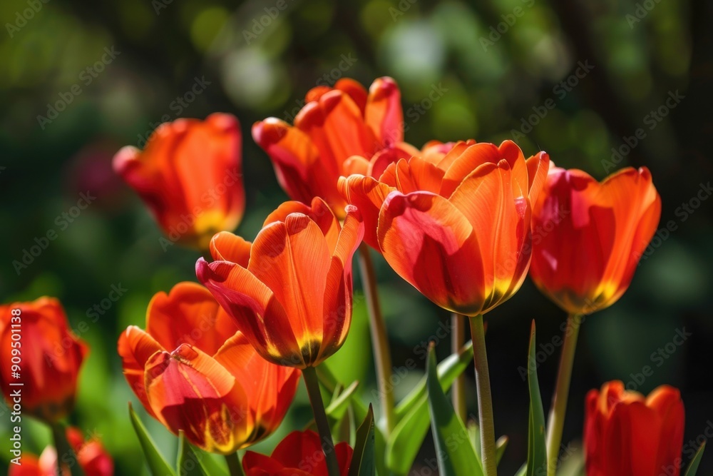 Orange Spring Flowers. Beautiful Red Blossoms in Nature's Garden Orange Spring Flowers. Beautiful Red Blossoms in Nature's Garden