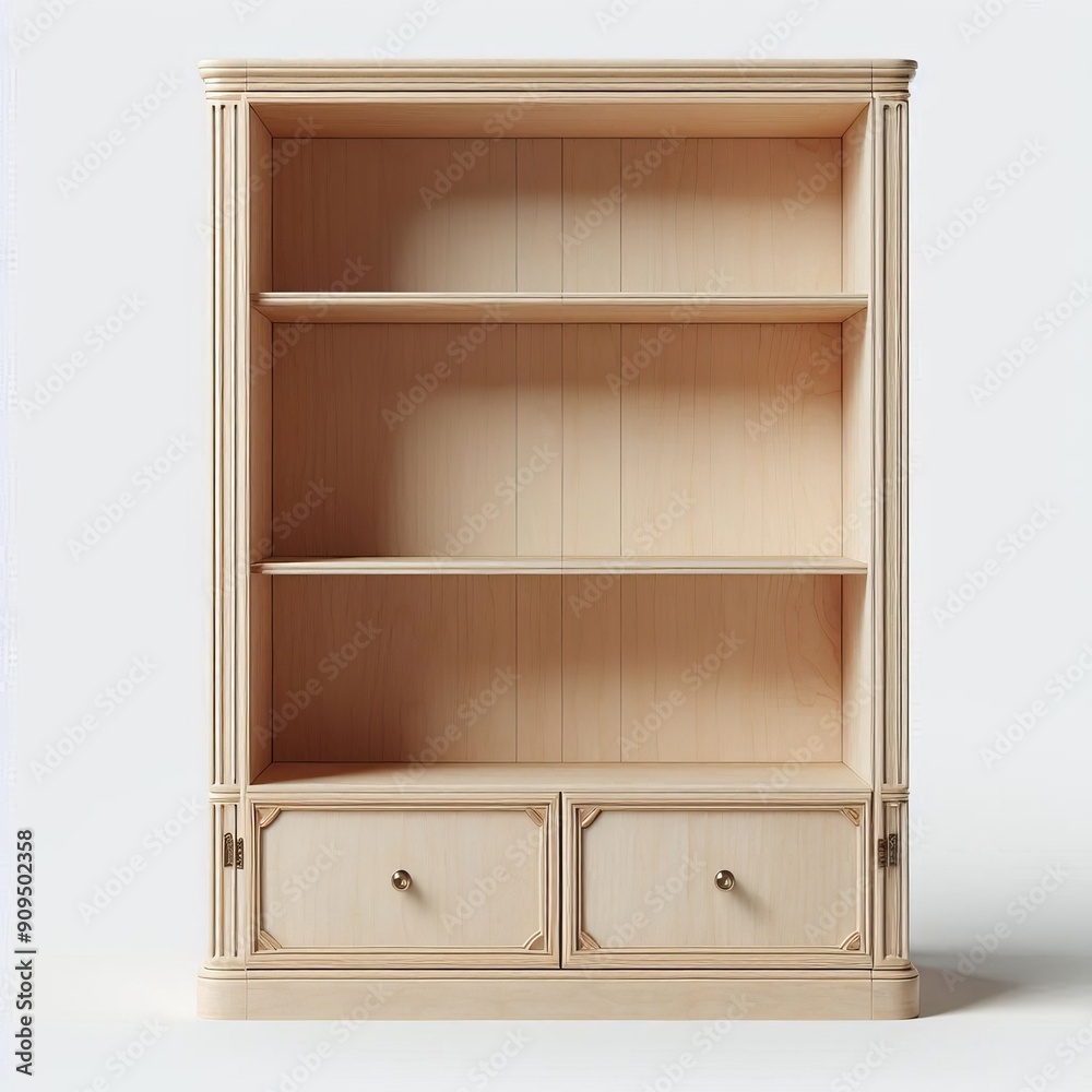 Empty wooden shelves in a room with a clean and minimalistic design Empty wooden shelves in a room with a clean and minimalistic design