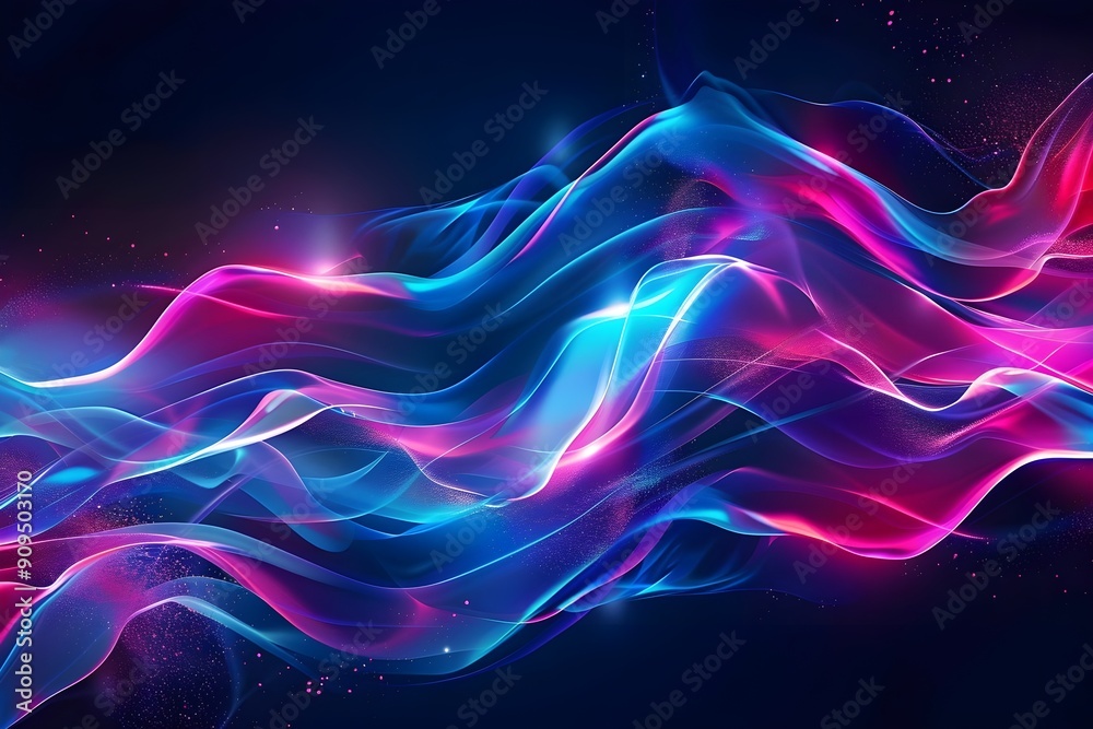 Obraz premium Holographic neon fluid waves set against a dark background