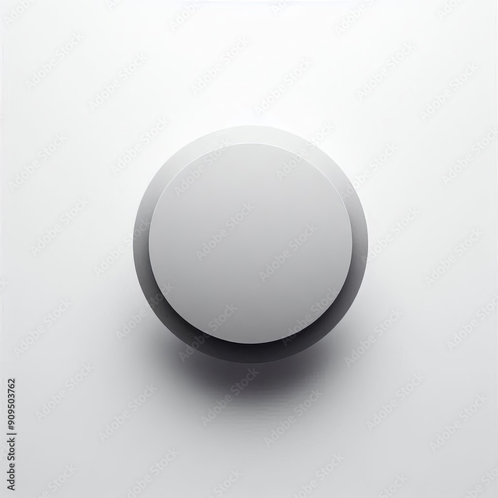 A white round button with a glossy finish inside a white frame on a gray background A white round button with a glossy finish inside a white frame on a gray background