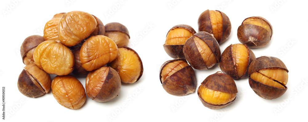 Φωτογραφία chinese food, peeled roasted chestnut on white background
