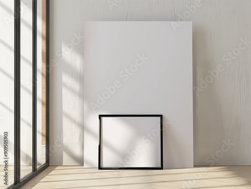 Elegant Advertising Mockup  a Blank 3 4 Poster Frame Hanging on a Wall  with Windows  Furniture  and Soft Lighting  advertising photography  Graphic Resources  Brochure  banner  promotion  