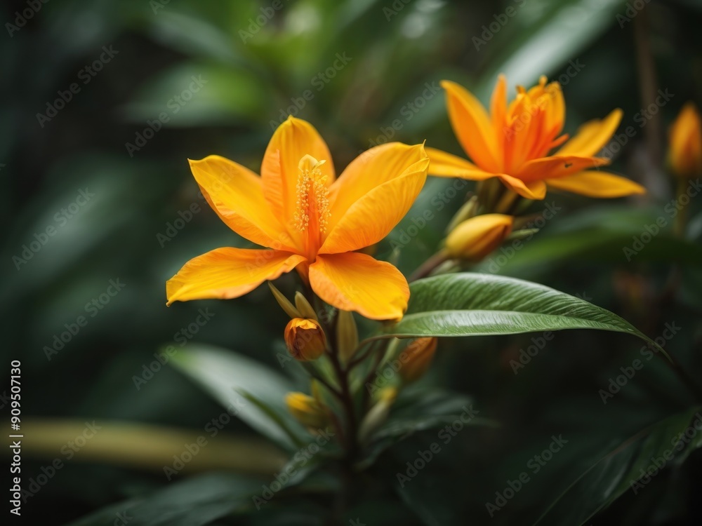 Macro tropical bright yellow orange exotic flower Macro tropical bright yellow orange exotic flower