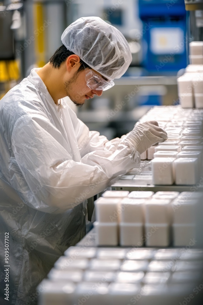 Portrait of a factory production worker labeling finished goods, Generative AI Portrait of a factory production worker labeling finished goods, Generative AI