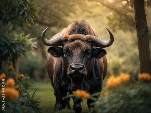 Male Cape Buffalo in garden