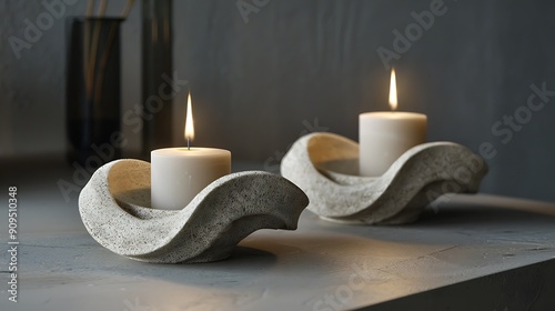 Candle holder sand color closed forms for the candles photo