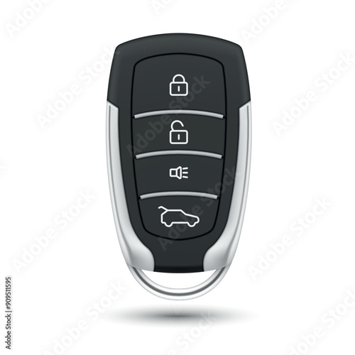 Car key with remote control automobile security device with buttons realistic vector illustration