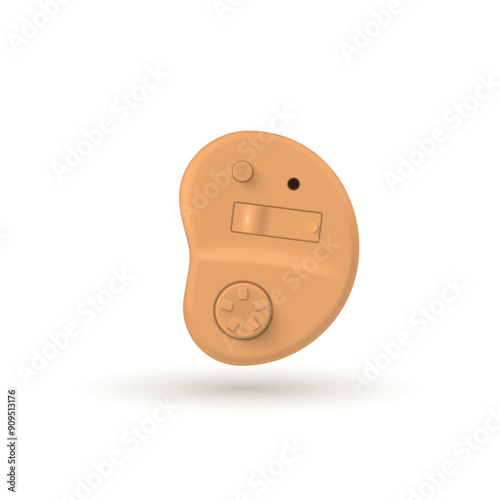Hearing aid beige medical acoustic device for hear loss disabled elderly patient realistic vector