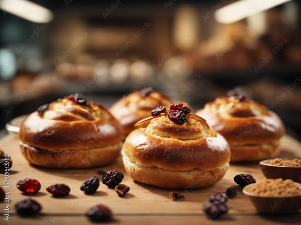 Mouthwatering flavorful buns with raisins with cinnamon