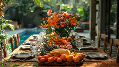 Fototapeta Naklejka Na Ścianę i Meble -  Island-Inspired Thanksgiving: Celebrating with a Tropical Twist