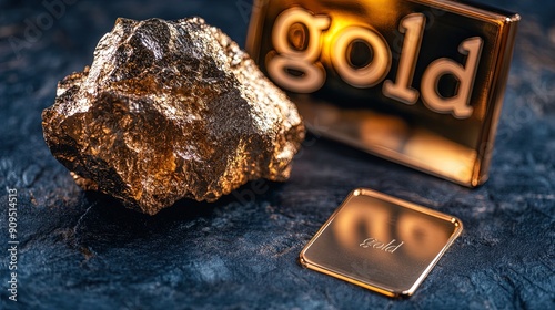 Close-Up of Gold Ore and Smaller Gold Piece – Ideal for Mining and Investment Themes