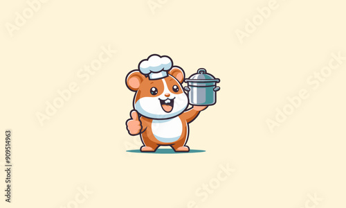 hamster character is holding a pot while smiling vector flat design