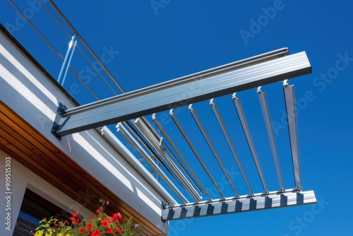 Patio Cover. Protective Aluminium Structure for Home Patio Against Blue Sky