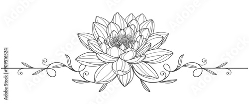 Lotus flower line art style vector illustration