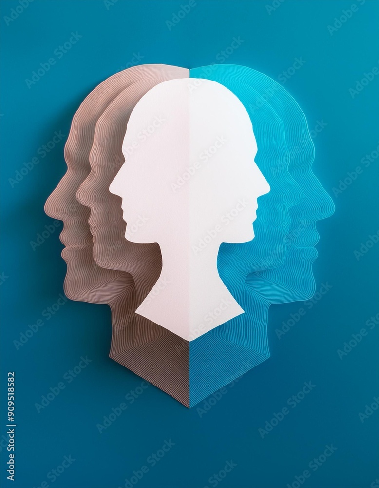 Metaphor bipolar disorder mind mental. Double face. Split personality. Concept mood disorder. Dual personality concept. 2 Head silhouette. Mental health. Imagination. Web banner. Metaphor bipolar disorder mind mental. Double face. Split personality. Concept mood disorder. Dual personality concept. 2 Head silhouette. Mental health. Imagination. Web banner.