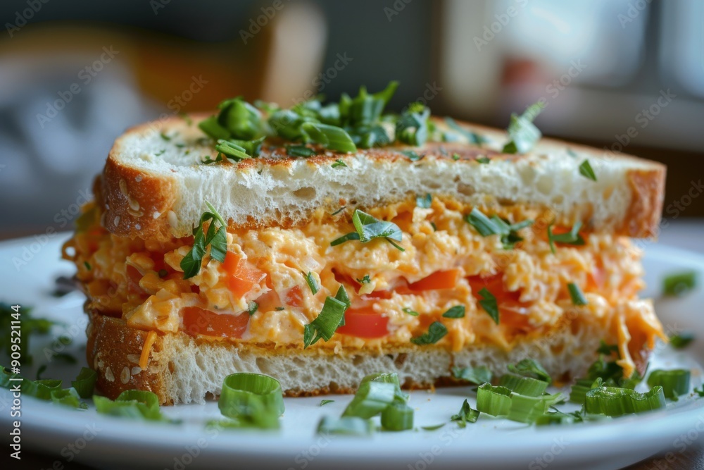 Pimento Cheese Sandwich with Fresh Bell Peppers and Grated Cheddar on Homemade Bread Pimento Cheese Sandwich with Fresh Bell Peppers and Grated Cheddar on Homemade Bread