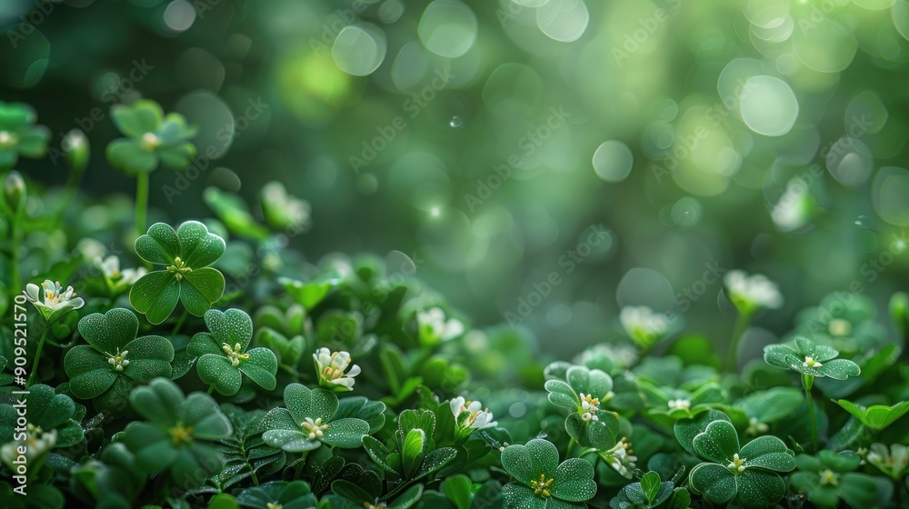 Shamrock Clover Leaves Spring Frame for St. Patrick's Day Celebration - Green Background with Three-Leaved Shamrocks and Holiday Symbol Shamrock Clover Leaves Spring Frame for St. Patrick's Day Celebration - Green Background with Three-Leaved Shamrocks and Holiday Symbol