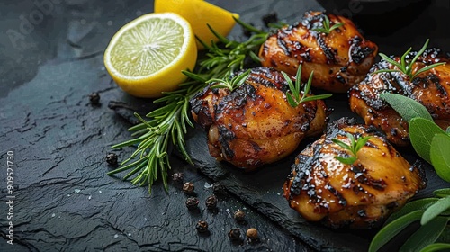 Juicy Grilled Chicken Thighs with Spices and Zesty Lemon Flavor photo