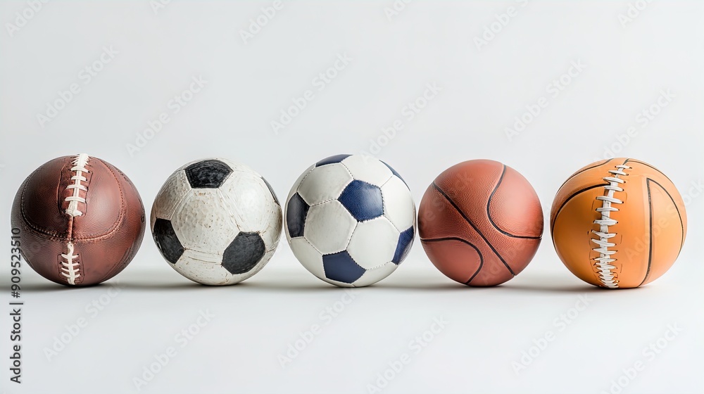 Horizontal Lineup of Various Sports Balls for Athletic and Recreational Promotion Horizontal Lineup of Various Sports Balls for Athletic and Recreational Promotion