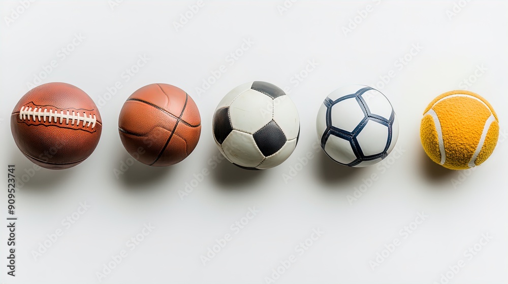 Horizontal Lineup of Various Sports Balls for Athletic and Recreational Promotion Horizontal Lineup of Various Sports Balls for Athletic and Recreational Promotion