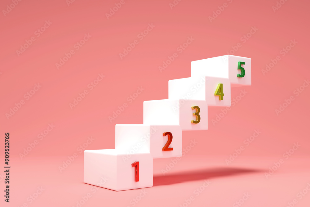 © Midnight Studio - White staircase with 5 level numbers. Showing the level of risk assessment or measurement. © Midnight Studio - White staircase with 5 level numbers. Showing the level of risk assessment or measurement.