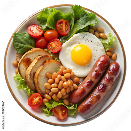 English breakfast fried eggs sausages bacon beans