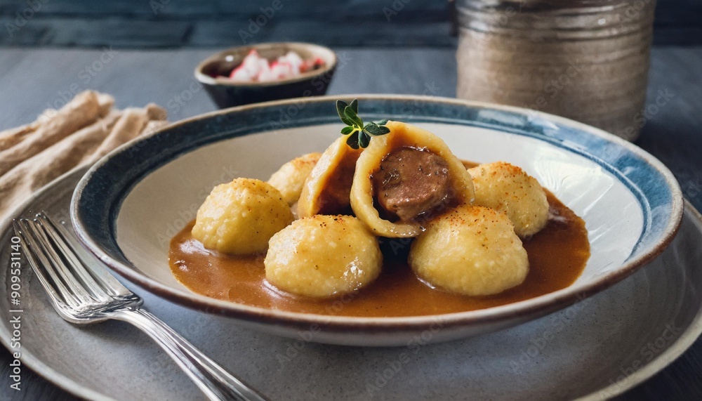 Authentic Raspeballer: Traditional Norwegian Potato Dumplings Served with Meat and Gravy Authentic Raspeballer: Traditional Norwegian Potato Dumplings Served with Meat and Gravy