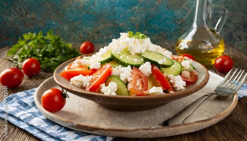 Authentic Shopska Salad: Traditional Bulgarian Salad with Tomatoes, Cucumbers, and Feta Cheese photo