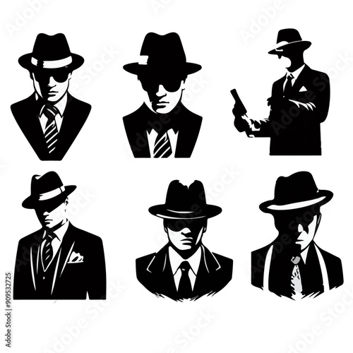 set silhouette of a gangster with guns.