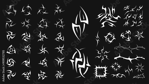 Obraz na płótnie Y2K design elements collection. Retrofuturistic objects asset. Y2K style shapes set. Retro futuristic icons. Y2K design for graphic design, streetwear, covers, tattoo, techno parties. w salonie