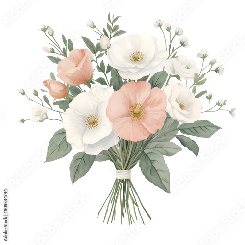 Vintage Watercolor Bouquet of Spring Flowers with Soft Pastel Tones