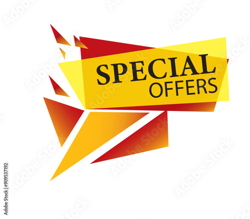 Special offers banner vector template with modern geometric design. Promotional sale tag for discount, marketing, and advertising