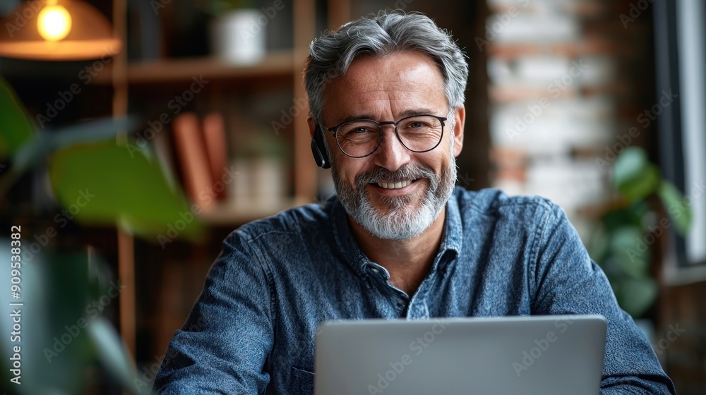 Happy middle aged professional business man, older executive ceo manager,smiling mature entrepreneur lawyer wearing suit sitting at office desk working on laptop computer. Copy space. Portrait.
Happy middle aged professional business man, older executive ceo manager,smiling mature entrepreneur lawyer wearing suit sitting at office desk working on laptop computer. Copy space. Portrait.